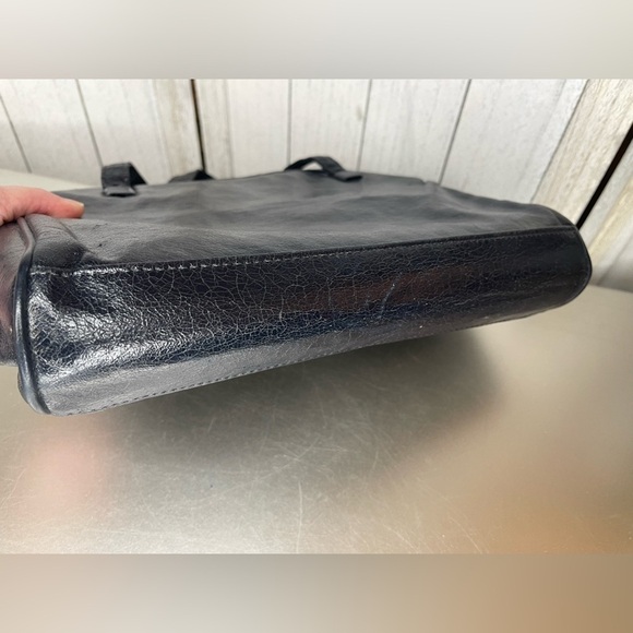 Vintage 1970s Navy Faux Leather Shoulder Hand Bag Fabric Print Interior - Picture 7 of 10